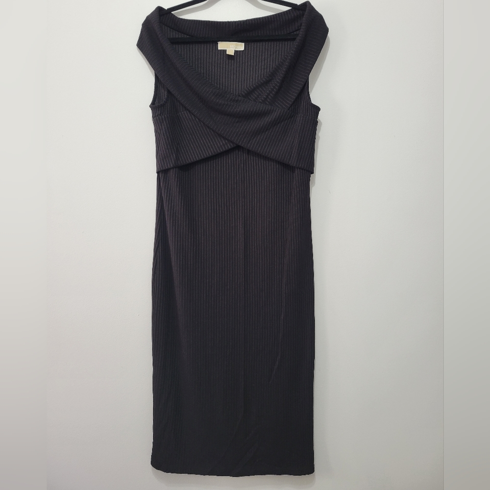 Michael Kors Black Ribbed Knit Sleeveless Midi Dress